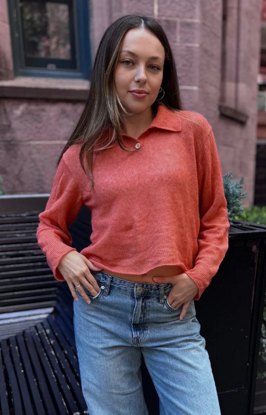 Elder Statesman Cashmere Henley in Coral